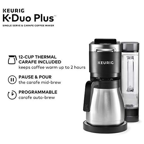  Keurig K-Duo Plus Coffee Maker, Single Serve and 12-Cup Carafe Drip Coffee Brewer, Compatible with K-Cup Pods and Ground Coffee, Black