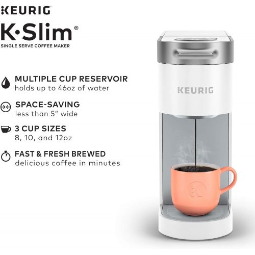  Keurig K-Slim Coffee Maker, Single Serve K-Cup Pod Coffee Brewer, 8 to 12 oz. Brew Sizes, White