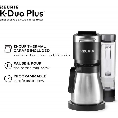  Keurig K-Duo Plus Coffee Maker, Single Serve and 12-Cup Carafe Drip Coffee Brewer, Compatible with K-Cup Pods and Ground Coffee, Black