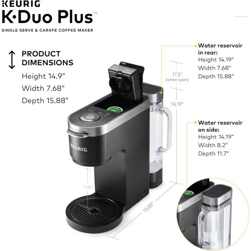  Keurig K-Duo Plus Coffee Maker, Single Serve and 12-Cup Carafe Drip Coffee Brewer, Compatible with K-Cup Pods and Ground Coffee, Black