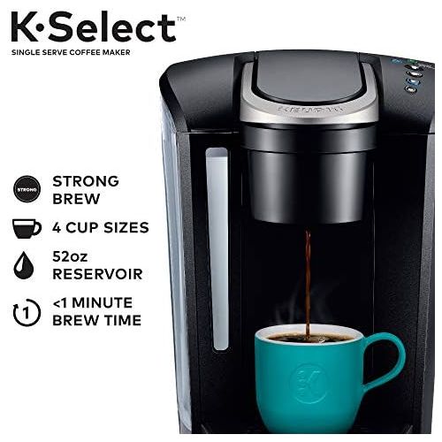  Keurig K-Select Coffee Maker, Single Serve K-Cup Pod Coffee Brewer, With Strength Control and Hot Water On Demand, Matte Black