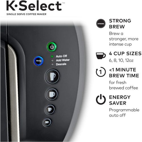  Keurig K-Select Coffee Maker, Single Serve K-Cup Pod Coffee Brewer, With Strength Control and Hot Water On Demand, Matte Black