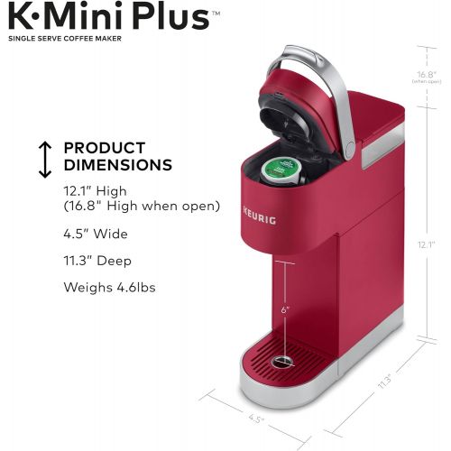  Keurig K-Mini Plus Coffee Maker, Single Serve K-Cup Pod Coffee Brewer, 6 to 12 oz. Brew Size, Stores up to 9 K-Cup Pods, Cardinal Red