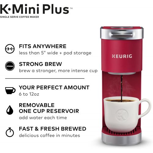  Keurig K-Mini Plus Coffee Maker, Single Serve K-Cup Pod Coffee Brewer, 6 to 12 oz. Brew Size, Stores up to 9 K-Cup Pods, Cardinal Red