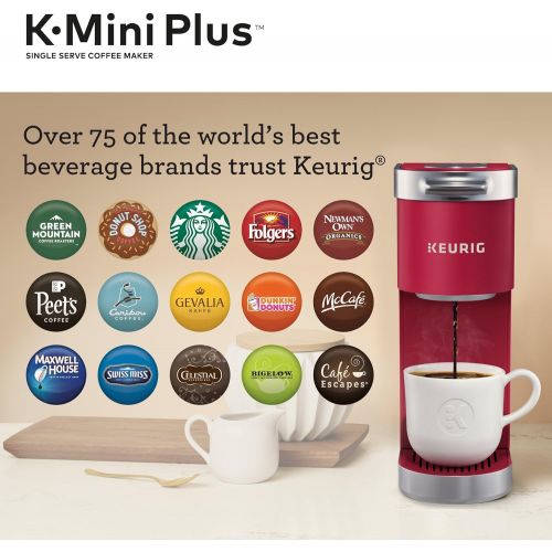  Keurig K-Mini Plus Coffee Maker, Single Serve K-Cup Pod Coffee Brewer, 6 to 12 oz. Brew Size, Stores up to 9 K-Cup Pods, Cardinal Red