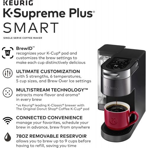  Keurig K-Supreme Plus SMART Coffee Maker, Single Serve K-Cup Pod Coffee Brewer, BREWID and MultiStream Technology, 78 Oz Removable Reservoir, Brews 4 to 12oz cups, Black Stainless