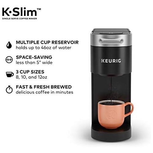  Keurig K-Slim Coffee Maker, Single Serve K-Cup Pod Coffee Brewer, 8 to 12 oz. Brew Sizes, Black