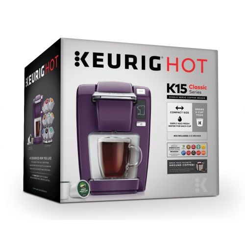  Keurig K15 Single-Serve Compact K-Cup Pod Coffee Maker, Black Plum