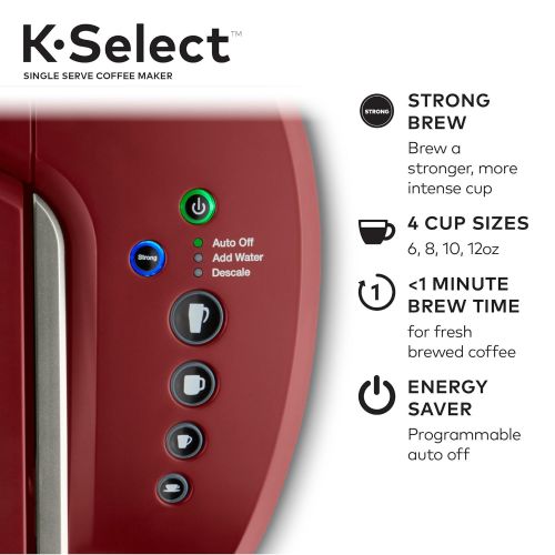  Keurig K-Select Single Serve K-Cup Pod Coffee Maker, With Strength Control and Hot Water On Demand, Vintage Red