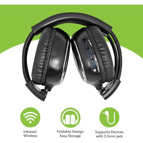  [아마존베스트]Key Audio 5 Pack of Two Channel Fold Adjustable Universal Rear Entertainment System Infrared Headphones 5 Additional 48 3.5mm Auxiliary Cords Wireless IR DVD Player Head Phones Car TV Video