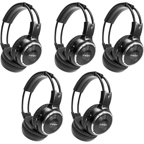  [아마존베스트]Key Audio 5 Pack of Two Channel Fold Adjustable Universal Rear Entertainment System Infrared Headphones 5 Additional 48 3.5mm Auxiliary Cords Wireless IR DVD Player Head Phones Car TV Video