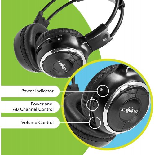  [아마존베스트]Key Audio 5 Pack of Two Channel Fold Adjustable Universal Rear Entertainment System Infrared Headphones 5 Additional 48 3.5mm Auxiliary Cords Wireless IR DVD Player Head Phones Car TV Video