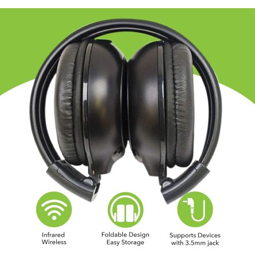  [아마존베스트]Key Audio 4-Pack Two Channel Folding Adjustable Universal Rear Entertainment Infrared Headphones with Aux Cords Wireless IR DVD Player Head Phones for in Car TV Video Audio with Superior Sou