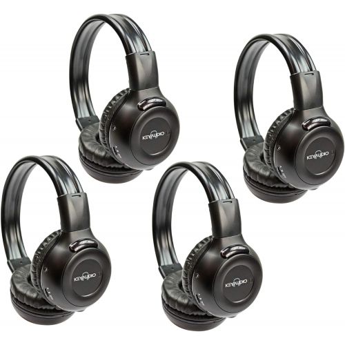  [아마존베스트]Key Audio 4-Pack Two Channel Folding Adjustable Universal Rear Entertainment Infrared Headphones with Aux Cords Wireless IR DVD Player Head Phones for in Car TV Video Audio with Superior Sou