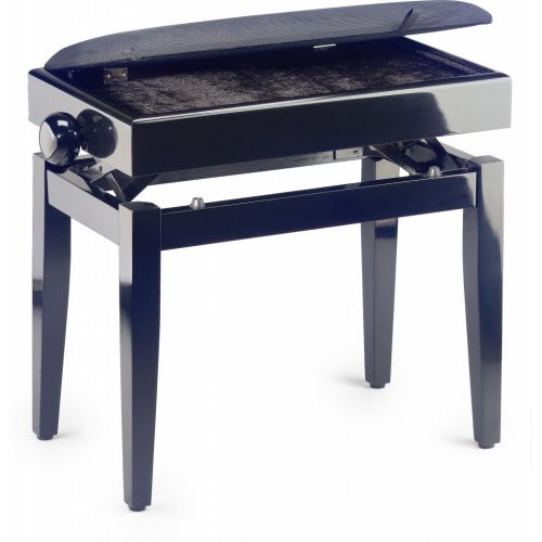  Stagg PB55 High-Gloss Adjustable Flip-Top Piano Bench with Sheet Music Storage - Black Velvet