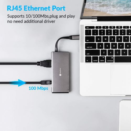  [아마존핫딜][아마존 핫딜] USB C Hub Adapter for MacBook Pro 2019 / MacBook 2018, Keychron 10 in 1 Thunderbolt 3 Type C Hub with 4K HDMI/Ethernet Port / 4 USB 3.0 Ports / 1080P VGA/SD/TF Card Reader/Power Fa