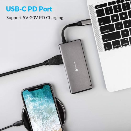  [아마존핫딜][아마존 핫딜] USB C Hub Adapter for MacBook Pro 2019 / MacBook 2018, Keychron 10 in 1 Thunderbolt 3 Type C Hub with 4K HDMI/Ethernet Port / 4 USB 3.0 Ports / 1080P VGA/SD/TF Card Reader/Power Fa