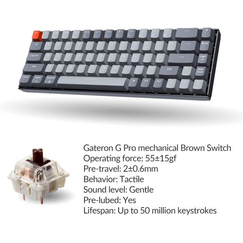  Keychron K6 Mechanical Keyboard 65% Compact 68 Key Wireless Gaming Keyboard, RGB Backlight Bluetooth 5.1/Wired Keyboard Compatible with Mac Windows, Gateron G Pro Brown Switch