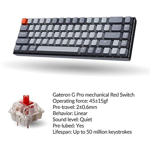  Keychron K6 Bluetooth 5.1 Wireless Mechanical Keyboard with Gateron G Pro Red Switch/LED Backlit/Rechargeable Battery, 68 Keys Compact Keyboard Compatible with Mac Windows