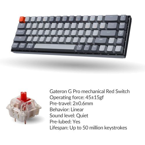  Keychron K6 Bluetooth 5.1 Wireless Mechanical Keyboard with Gateron G Pro Red Switch/LED Backlit/Rechargeable Battery, 68 Keys Compact Keyboard Compatible with Mac Windows