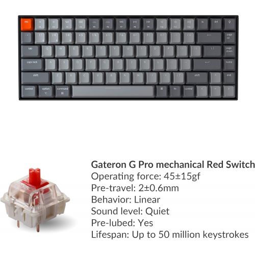  Keychron K2 75% Layout RGB Bluetooth Wireless Mechanical Keyboard with Gateron G Pro Red Switch/Anti Ghosting/N-Key Rollover, Compact 84 Key USB Wired Gaming Keyboard for Mac Windo