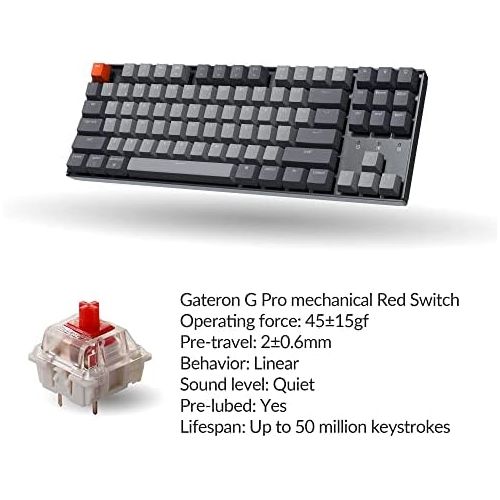  Keychron K8 Tenkeyless Wireless Mechanical Keyboard for Mac, White Backlight, Bluetooth, Multitasking, Type-C Wired Gaming Keyboard for Windows with Gateron G Pro Red Switch