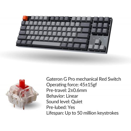  Keychron K8 Tenkeyless Wireless Mechanical Keyboard for Mac, White Backlight, Bluetooth, Multitasking, Type-C Wired Gaming Keyboard for Windows with Gateron G Pro Red Switch