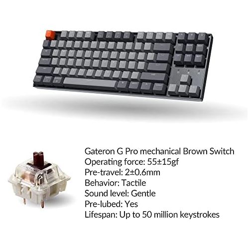  Keychron K8 Tenkeyless Wireless Mechanical Keyboard for Mac, RGB Backlight, Bluetooth, Multitasking, Type-C Wired Gaming Keyboard for Windows with Gateron G Pro Brown Switch