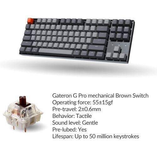  Keychron K8 Tenkeyless Wireless Mechanical Keyboard for Mac, RGB Backlight, Bluetooth, Multitasking, Type-C Wired Gaming Keyboard for Windows with Gateron G Pro Brown Switch