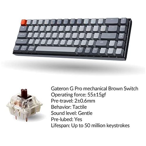  [아마존베스트]Keychron K6 Bluetooth Wireless/Wired USB Gaming Mechanical Keyboard with Gateron Brown Switch/LED Backlit/Rechargeable Battery, Compact 68 Key Keyboard for Mac Windows