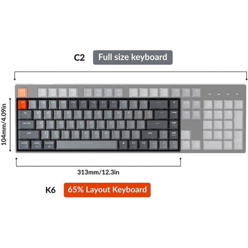  [아마존베스트]Keychron K6 Bluetooth Wireless/Wired USB Gaming Mechanical Keyboard with Gateron Brown Switch/LED Backlit/Rechargeable Battery, Compact 68 Key Keyboard for Mac Windows