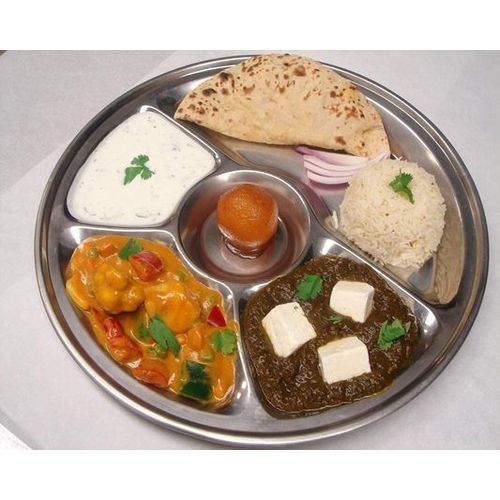  Khandekar (with device of K) Stainless Steel Round Dining Plate 5 Compartment Thali, 12.8 Inch (Silver)