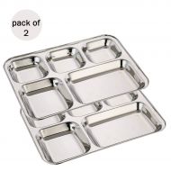 Khandekar (with device of K) Pack Of 2 Stainless Steel 5 Compartment Plates For Kids Lunch Plates, Dinner plates Daily Use Kitchenware Food Divided Plates, mess tray, Indain Dinner Plates By Khandekar