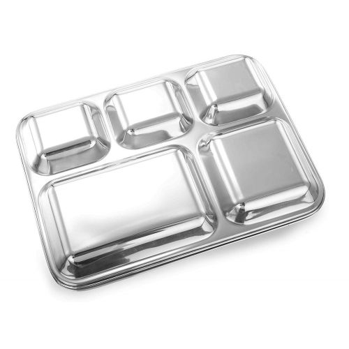  Khandekar (with device of K) Pack Of 4 Rectangular Steel Thali With 5 Compartment Food Divided Steel Plate, Mess tray, Dinner plates, Indian Dinnerware Plates, For Kitchen,Home,Office Etc Daily Use Kids Lunch