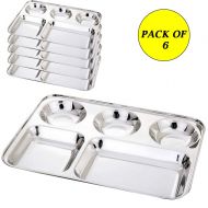 Khandekar (with device of K) Pack of 6 Stainless Steel 5 Compartment Rectangular Plates for Daily Use Mess Tray, Food Divided Plates, Kids Lunch Plates Or Every Day Use, Compartment Divided Plates by Khandekar