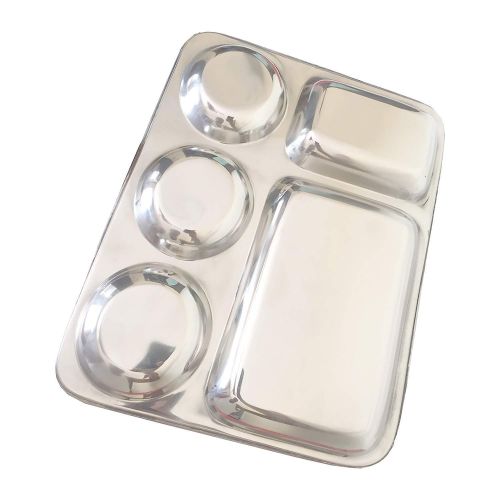  Khandekar (with device of K) Pack of 6 Stainless Steel 5 Compartment Rectangular Plates for Daily Use Mess Tray, Food Divided Plates, Kids Lunch Plates Or Every Day Use, Compartment Divided Plates by Khandekar