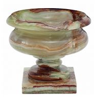 Khanimports Genuine Onyx Stone Planter Urn, Decorative Marble Planter - 8 Inch Round