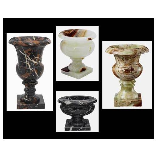  Khanimports Genuine Onyx Stone Planter Urn, Decorative Marble Planter - 8 Inch Round