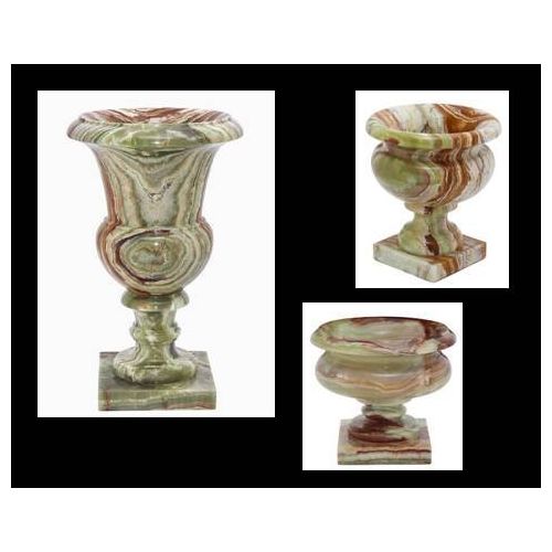  Khanimports Genuine Onyx Stone Planter Urn, Decorative Marble Planter - 8 Inch Round