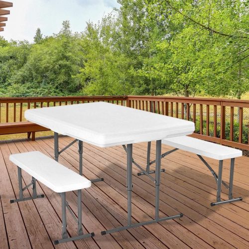  Khaokee White Outdoor Picnic Folding Table and Bench Set