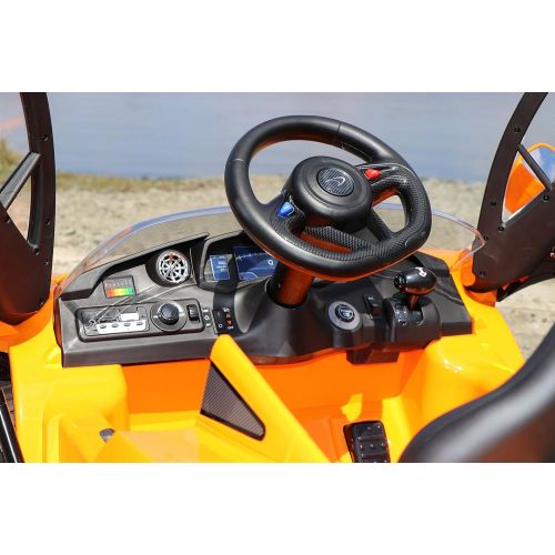  KiNSMART First Drive Mclaren P1 Orange 12v Kids Cars - Dual Motor Electric Power Ride On Car with Remote, MP3, Aux Cord, Led Headlights, and Premium Wheels