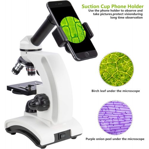  [아마존베스트]KiZHXlo Monocular Microscope 40X-1600X Magnification with Barlow Lens for Students Adults, Dual LED Illumination, with Science Kits Beginners Microscope Includes Phone Adapter