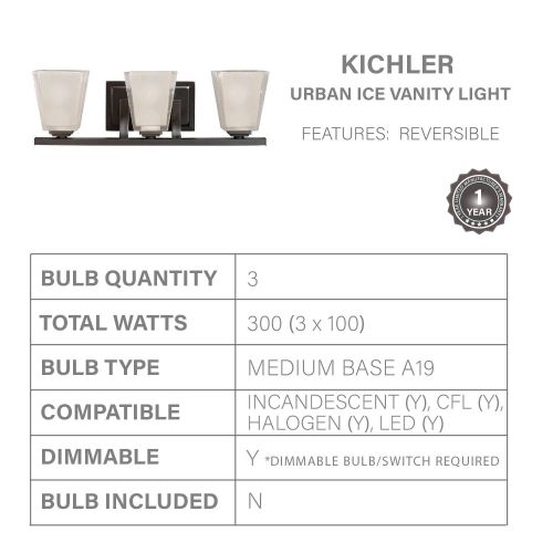  KICHLER Kichler 5461OZ Bath Vanity Wall Lighting Fixtures, Bronze 3-Light (20 W x 7 H) 300 Watts