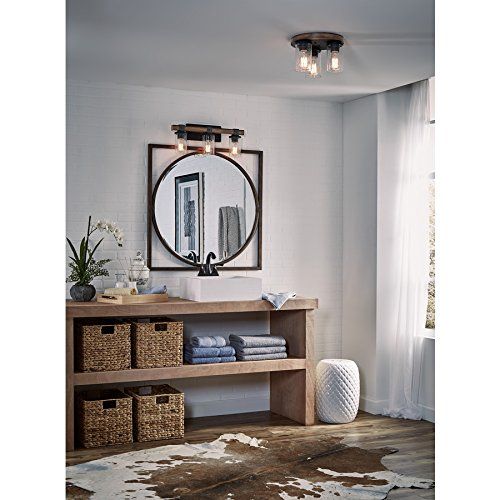  KICHLER Kichler Lighting 3 Light Barrington Distressed Black and Wood Bathroom Vanity Light