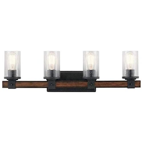  KICHLER Kichler 4-Light Barrington 9-in Distressed Black and Wood Cylinder Vanity Light