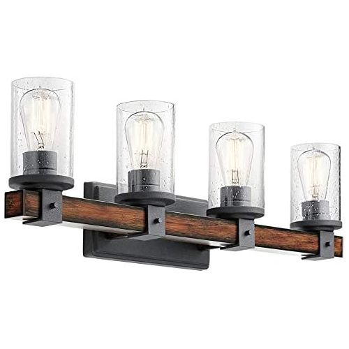  KICHLER Kichler 4-Light Barrington 9-in Distressed Black and Wood Cylinder Vanity Light