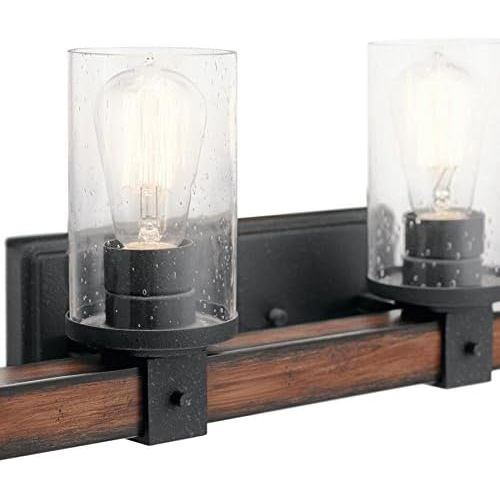  KICHLER Kichler 4-Light Barrington 9-in Distressed Black and Wood Cylinder Vanity Light