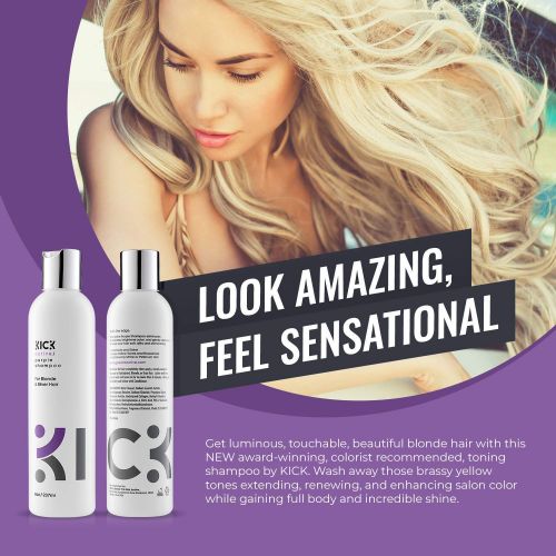  [아마존 핫딜] [아마존핫딜]Kick Purple Shampoo for Blonde Hair  Award Winning, Blue Toning Blonde Shampoo Instantly Brightens & Washes Away Brassy Yellow Tones on Blonde, Silver, Grey Hair  8oz - Blue Shampoo -