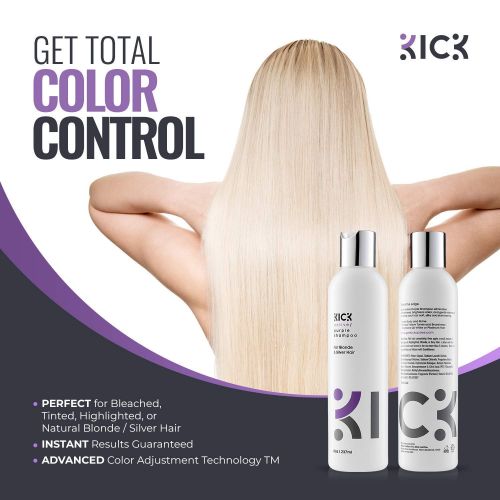  [아마존 핫딜] [아마존핫딜]Kick Purple Shampoo for Blonde Hair  Award Winning, Blue Toning Blonde Shampoo Instantly Brightens & Washes Away Brassy Yellow Tones on Blonde, Silver, Grey Hair  8oz - Blue Shampoo -