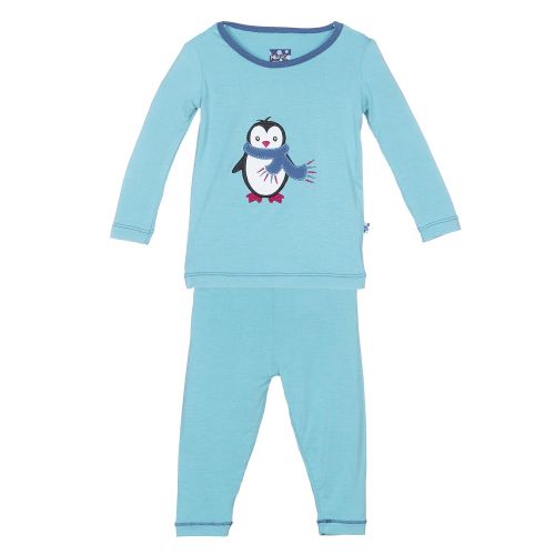  Kickee Pants KicKee Pants Little Boys Holiday Long Sleeve Applique Pajama Set, Glacier Penguin, 6-12 Months